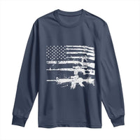 Machine Guns American Flag Long Sleeve Shirt For Gun Owner Lover 2A Retro Vintage