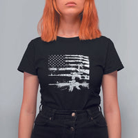 Machine Guns American Flag T Shirt For Women For Gun Owner Lover 2A Retro Vintage