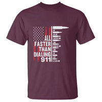 Funny Gun Lover T Shirt All Faster Than Dialing 911 Bullets American Flag