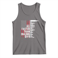 Funny Gun Lover Tank Top All Faster Than Dialing 911 Bullets American Flag