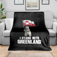 I Stand With Greenland Throw Blanket Cute Polar Bear Holding Flag Political Support