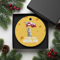 I Stand With Greenland Ceramic Ornament Cute Polar Bear Holding Flag Political Support