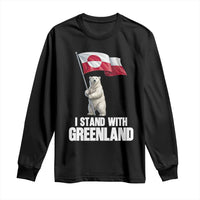 I Stand With Greenland Long Sleeve Shirt Cute Polar Bear Holding Flag Political Support