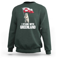 I Stand With Greenland Sweatshirt Cute Polar Bear Holding Flag Political Support