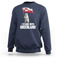 I Stand With Greenland Sweatshirt Cute Polar Bear Holding Flag Political Support