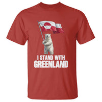 I Stand With Greenland T Shirt Cute Polar Bear Holding Flag Political Support