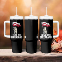 I Stand With Greenland Tumbler With Handle Cute Polar Bear Holding Flag Political Support