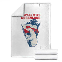 I Stand With Greenland Patriotic Throw Blanket Polar Bear Holding Flag Over Map