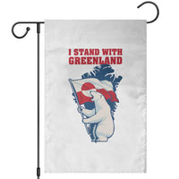 I Stand With Greenland Patriotic Garden Flag Polar Bear Holding Flag Over Map
