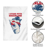 I Stand With Greenland Patriotic Garden Flag Polar Bear Holding Flag Over Map