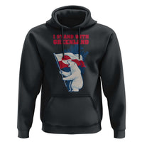 I Stand With Greenland Patriotic Hoodie Polar Bear Holding Flag Over Map