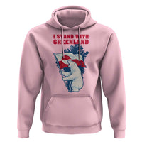 I Stand With Greenland Patriotic Hoodie Polar Bear Holding Flag Over Map