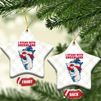 I Stand With Greenland Patriotic Ceramic Ornament Polar Bear Holding Flag Over Map