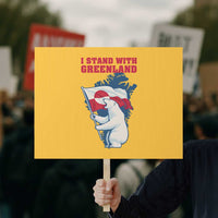 I Stand With Greenland Patriotic Protest Sign Polar Bear Holding Flag Over Map