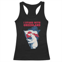 I Stand With Greenland Patriotic Racerback Tank Top Polar Bear Holding Flag Over Map