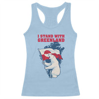I Stand With Greenland Patriotic Racerback Tank Top Polar Bear Holding Flag Over Map