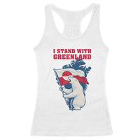 I Stand With Greenland Patriotic Racerback Tank Top Polar Bear Holding Flag Over Map