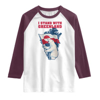 I Stand With Greenland Patriotic Raglan Shirt Polar Bear Holding Flag Over Map