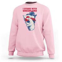 I Stand With Greenland Patriotic Sweatshirt Polar Bear Holding Flag Over Map