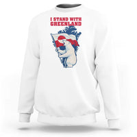 I Stand With Greenland Patriotic Sweatshirt Polar Bear Holding Flag Over Map