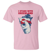 I Stand With Greenland Patriotic T Shirt Polar Bear Holding Flag Over Map