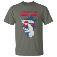 I Stand With Greenland Patriotic T Shirt Polar Bear Holding Flag Over Map