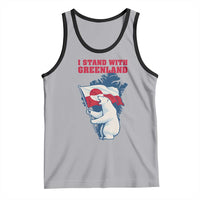 I Stand With Greenland Patriotic Tank Top Polar Bear Holding Flag Over Map