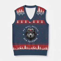 Greenland Bear We Will Defend Our Freedom V-Neck Knit Sweater Vest Polar Bear Soldier National Pride