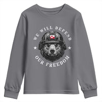 Greenland Bear We Will Defend Our Freedom Youth Sweatshirt Polar Bear Soldier National Pride