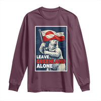 Leave Greenland Alone Vintage Poster Graphic Long Sleeve Shirt Retro Polar Bear Waving Flag Patriot