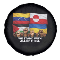We Stand With Venezuela Greenland Ukraine Palestine Spare Tire Cover Solidarity Fists Flags Global Support