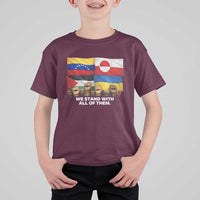 We Stand With Venezuela Greenland Ukraine Palestine T Shirt For Kid Solidarity Fists Flags Global Support