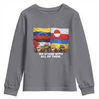 We Stand With Venezuela Greenland Ukraine Palestine Youth Sweatshirt Solidarity Fists Flags Global Support