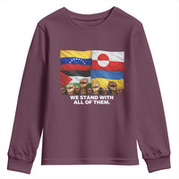 We Stand With Venezuela Greenland Ukraine Palestine Youth Sweatshirt Solidarity Fists Flags Global Support
