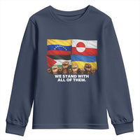 We Stand With Venezuela Greenland Ukraine Palestine Youth Sweatshirt Solidarity Fists Flags Global Support