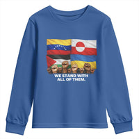 We Stand With Venezuela Greenland Ukraine Palestine Youth Sweatshirt Solidarity Fists Flags Global Support