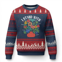 I Stand With Mexico Greenland Ukraine Canada Palestine Panama Ugly Christmas Sweater Colorful Floral Solidarity Global Unity