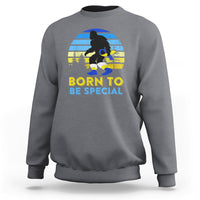 Charcoal gray graphic sweatshirt with Bigfoot silhouette and 'BORN TO BE SPECIAL' design