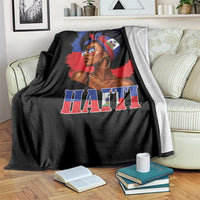 Haitian Queen Afro Melanin Graphic Throw Blanket Haiti Flag Heritage Pride