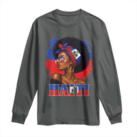 Haitian Queen Afro Melanin Graphic Long Sleeve Shirt Haiti Flag Heritage Pride
