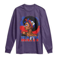 Haitian Queen Afro Melanin Graphic Long Sleeve Shirt Haiti Flag Heritage Pride