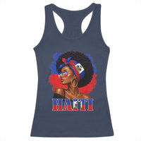 Haitian Queen Afro Melanin Graphic Racerback Tank Top Haiti Flag Heritage Pride