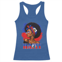 Haitian Queen Afro Melanin Graphic Racerback Tank Top Haiti Flag Heritage Pride