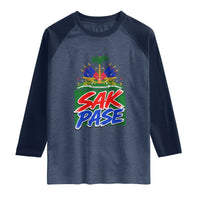 Sak Pase Haitian Creole Greeting Raglan Shirt National Crest Cultural Haiti Pride