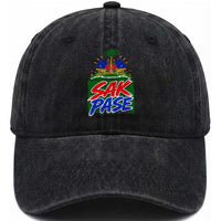 Sak Pase Haitian Creole Greeting Washed Cotton Baseball Cap National Crest Cultural Haiti Pride