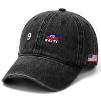 Haiti Soccer Jersey Style Number 9 Graphic Washed Cotton Baseball Cap Haitian Flag Football Sports Fan