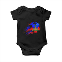 Haitian Flag Soccer Ball Splatter Graphic Baby Onesie Haiti Football Sports Fan