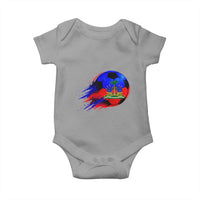 Haitian Flag Soccer Ball Splatter Graphic Baby Onesie Haiti Football Sports Fan