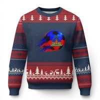 Haitian Flag Soccer Ball Splatter Graphic Ugly Christmas Sweater Haiti Football Sports Fan