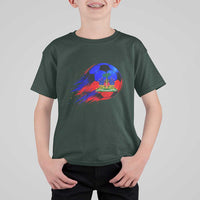 Haitian Flag Soccer Ball Splatter Graphic T Shirt For Kid Haiti Football Sports Fan
